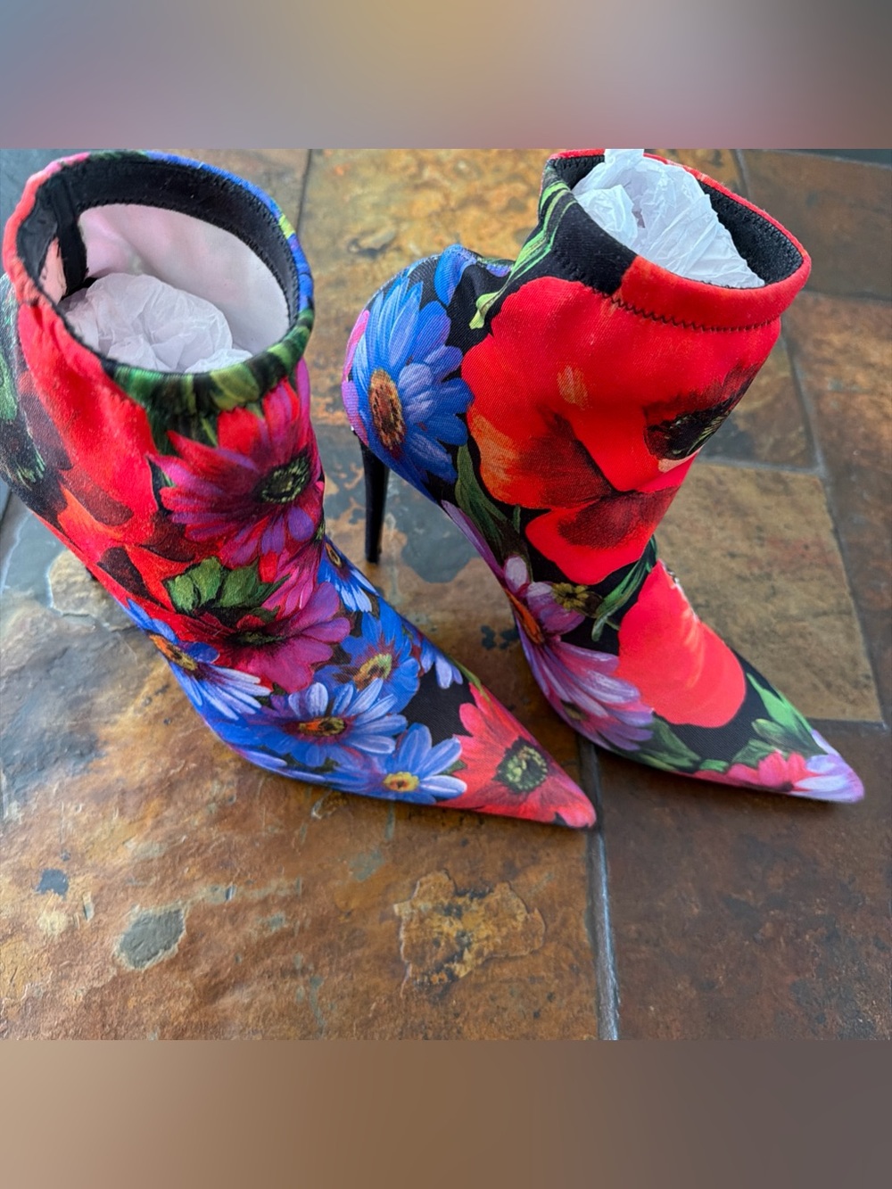 Dolce & Gabbana Floral Pointed Ankle Bootie Stiletto Heel Sz 39